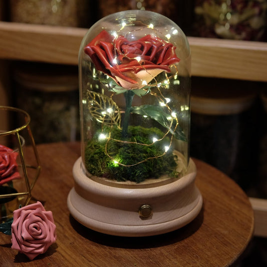 皮革玫瑰花玻璃瓶藍牙喇叭製作體驗(圓形) Leather Rose in Glass Dome Bluetooth Speaker Workshop