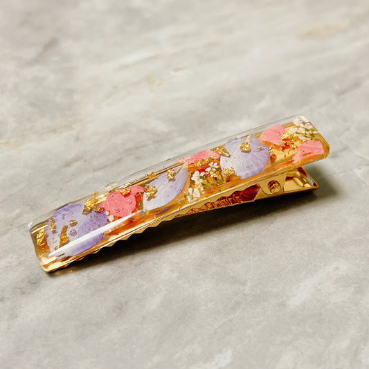 押花髮夾(粉紅色&粉紫色) Pressed flower hair clip (pink and purple)