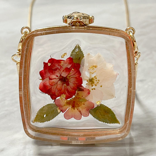 押花手袋(紅色) Pressed flower box with chain (red)