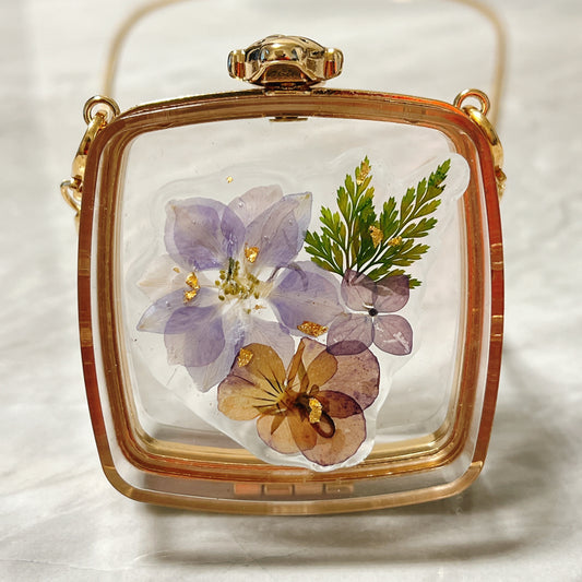 押花手袋(紫色) Pressed flower box with chain (purple)