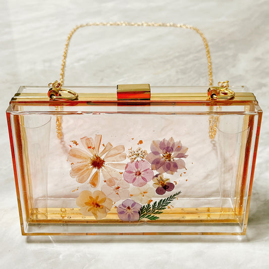押花手袋(紫色) Pressed flower box with chain (purple)