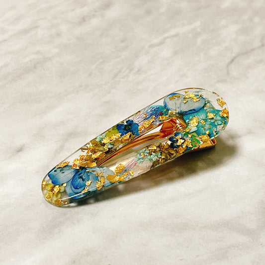 押花髮夾(藍色) Pressed flower hair clip (blue)