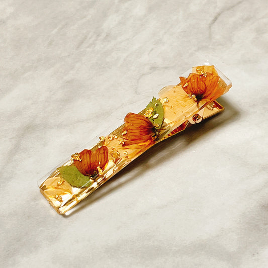 押花髮夾(啡色&綠色) Pressed flower hair clip (brown and green)
