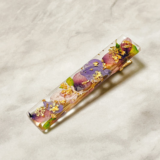 押花髮夾(紫色&綠色) Pressed flower hair clip (purple and green)